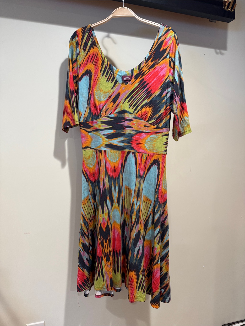 Colorburst Ikat-Print V-Neck Midi Dress
